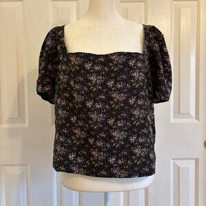 NWT Madewell Hopewell Puff-Sleeve Crop Top in Blurred Ikat Floral Print Size XXL